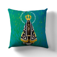 Capa de Almofada - Mãe Aparecida Verde Água
